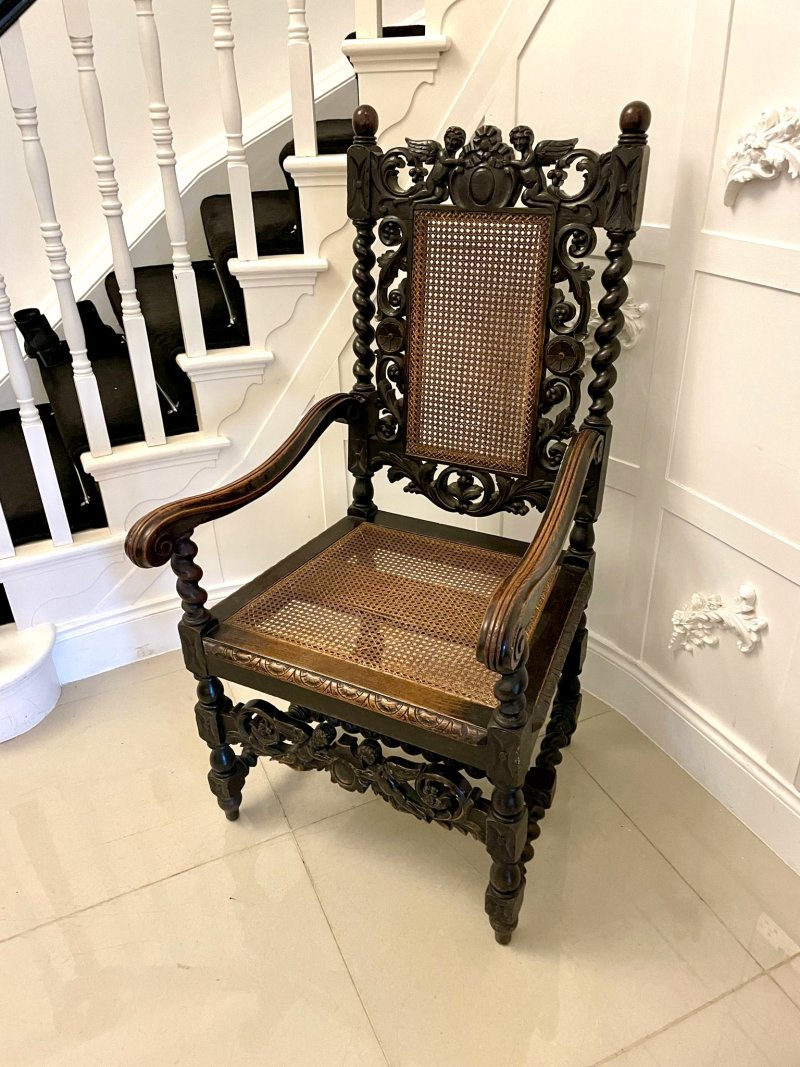 Large Antique Victorian Quality Carved Oak Throne Chair - Image 4
